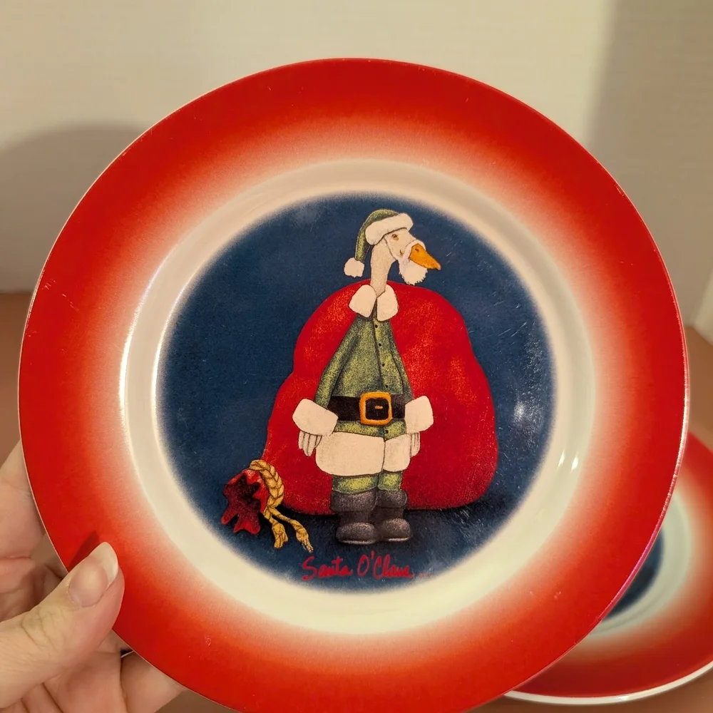 Vintage 1998 Will Bullas Christmas Santa O'Claus Goose Natural Wonders Plates 8